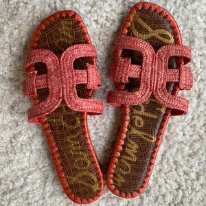 Sam Edelman Bay Slide Sandals - Coral Raffia